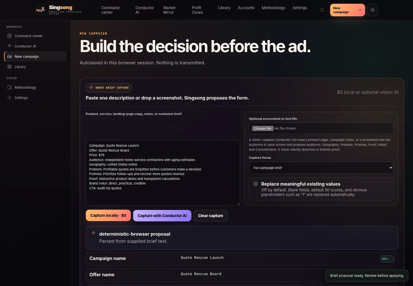 Singsong Smart Brief Capture proposal